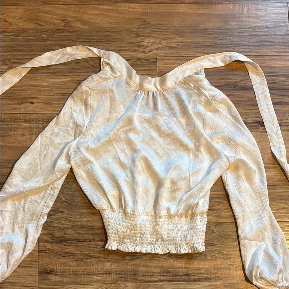 Elegant Cream Women's Top tie neck